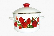 Кастрюля эмалированная цилиндрическая ТЮЛЬПАНЫ 4л. (с рисунком и с металлическим ободком)