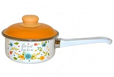 Ковш эмалированный цилиндрический с крышкой 1л.  Floral kitchen - ТМ Appetite