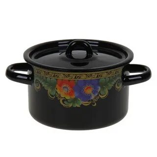 Кастрюля эмалированная с рисунком 1,5л. (черная)