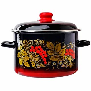Кастрюля эмалированная цилиндрическая РЯБИНА с металлической крышкой 5,5л. -   7RD221M