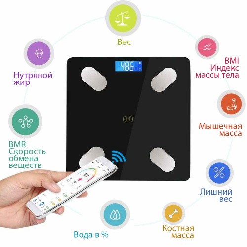 Напольные умные весы Bluetooth несколько программ ,жир,каллории,вода